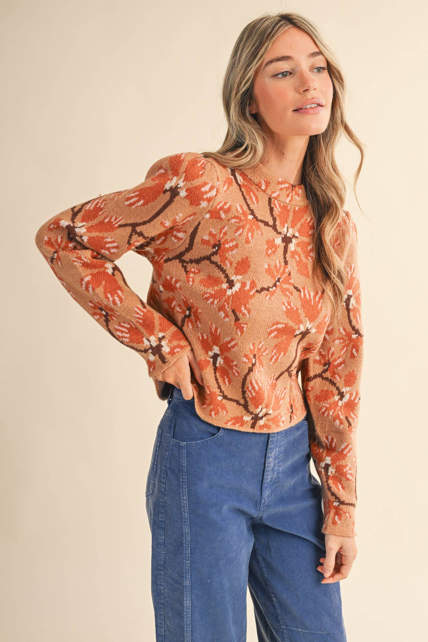 &MERCI - Wholesale Knit Sweater - Women's - FLORAL MOCK NECK SWEATER MSW111016