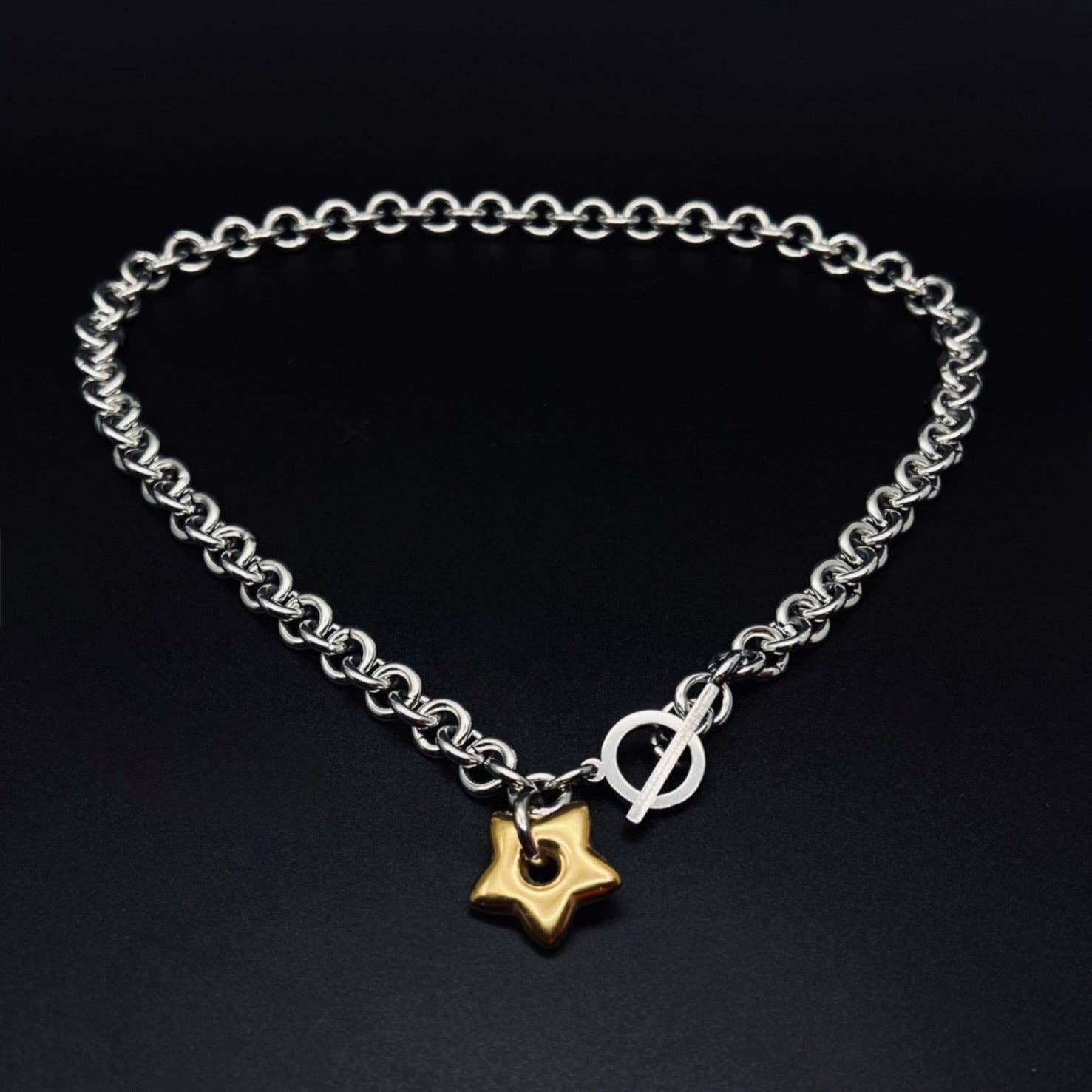 Lawless - Wholesale Pendant/Charm Necklace - Urania Axis Necklace with Star Charm and Toggle Fastening - Silver / Gold1