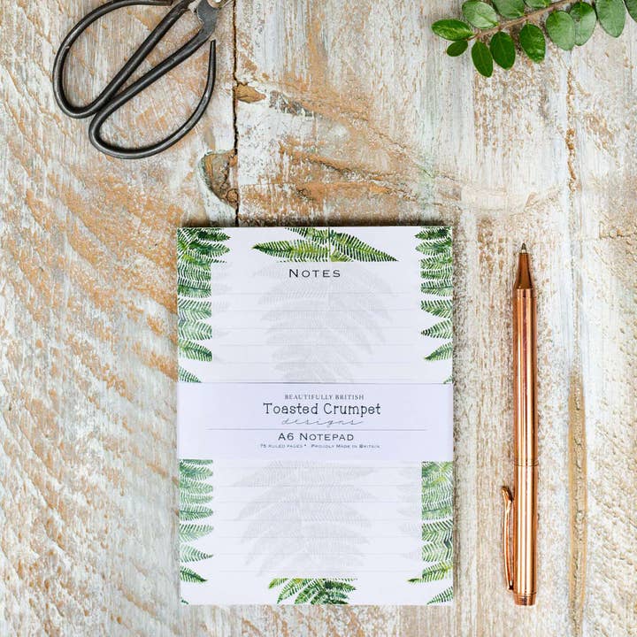Woodland Fern Pure A6 Jotter Notepad for wholesale by Toasted Crumpet
