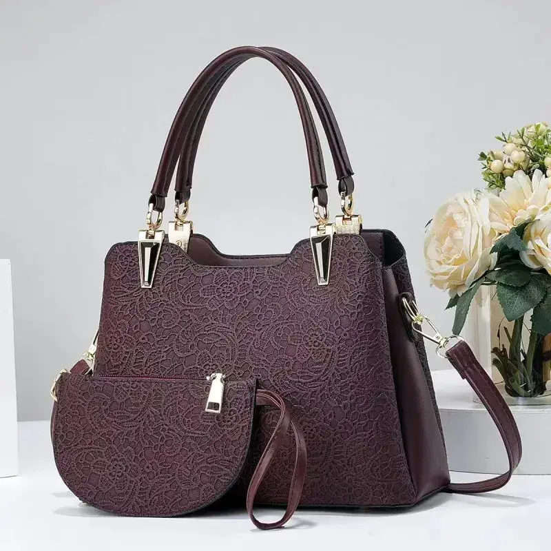 Superbia - Venta al por mayor Bolso con asas - Mujer - Bolso mediano con estampado de encaje, múltiples bolsillos y asa superior + monedero gratis A969711