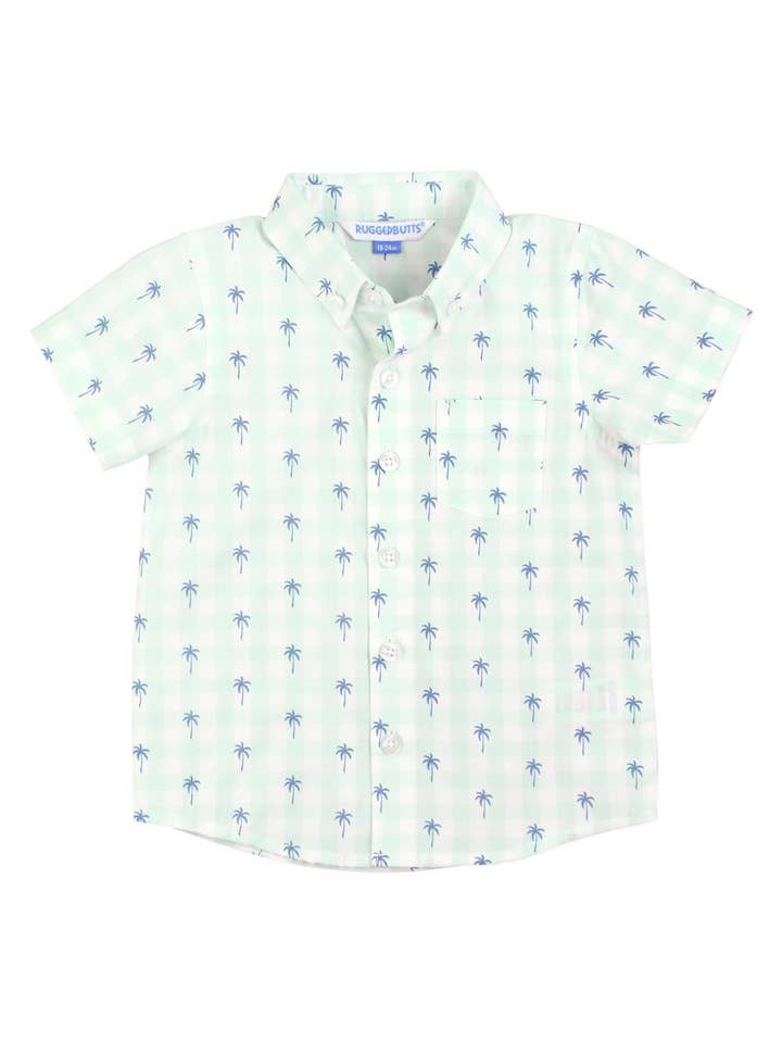 Green Boys Palm Tree Gingham Button Collar Short Sleeve Button Down Shirt
for wholesale on Faire