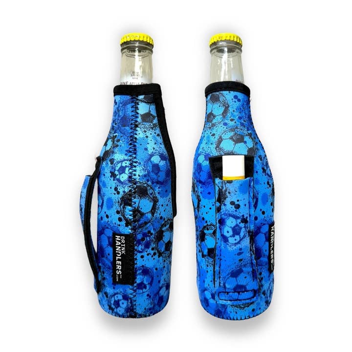 Blue Soccer 12oz Bottleneck Handler™ for wholesale by Drink Handlers