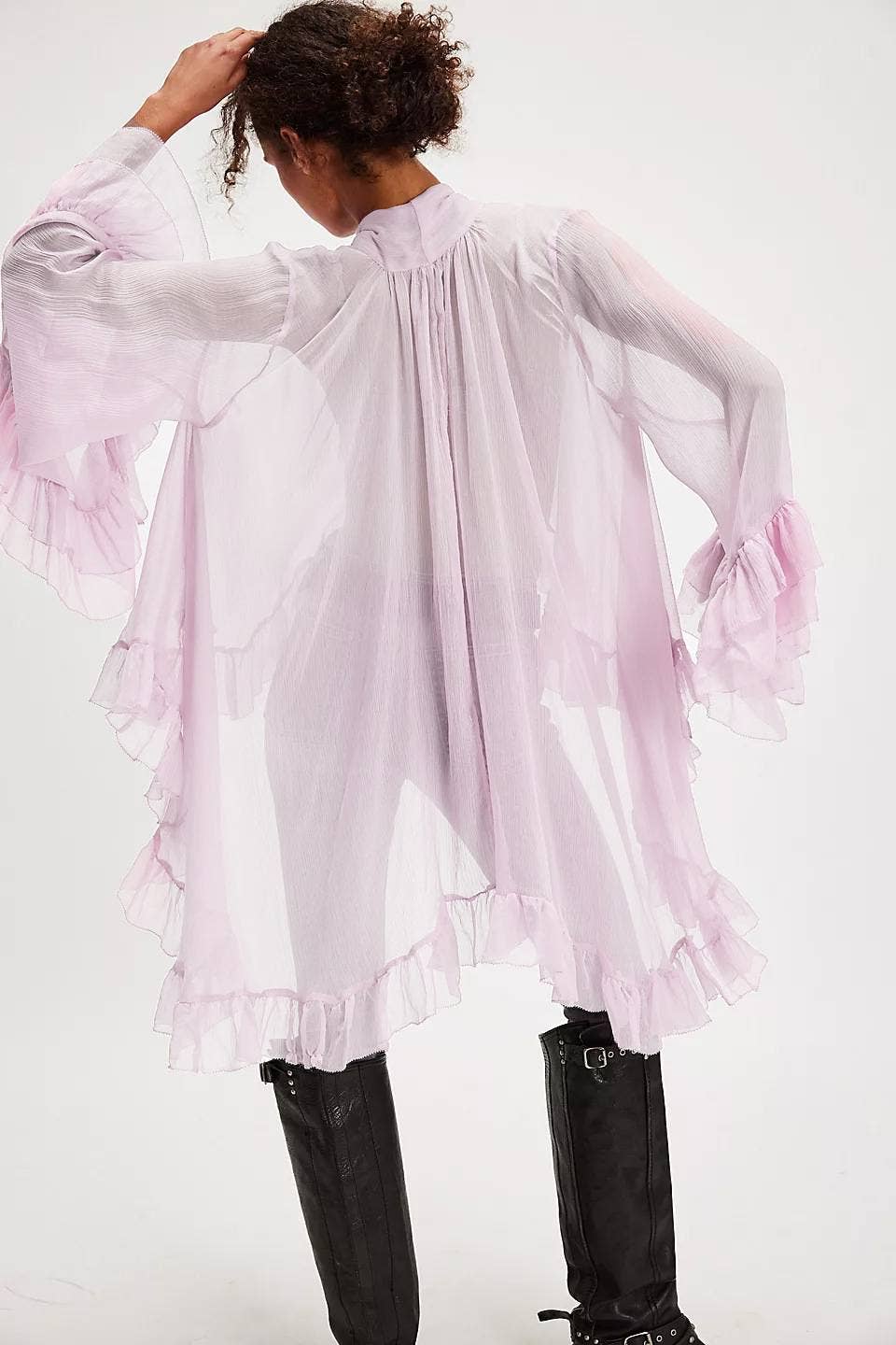 Rosa Clothing - Wholesale Blouse - Women's - billowy ruffle sheer top flowy Full Sleeve Frill Top12