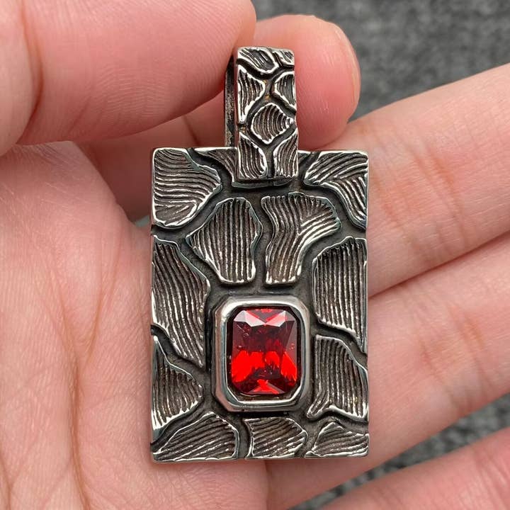 Inlaid Zircon Cracked Square Stainless Steel Pendant -MJ/MNP for wholesale by Mio Queena