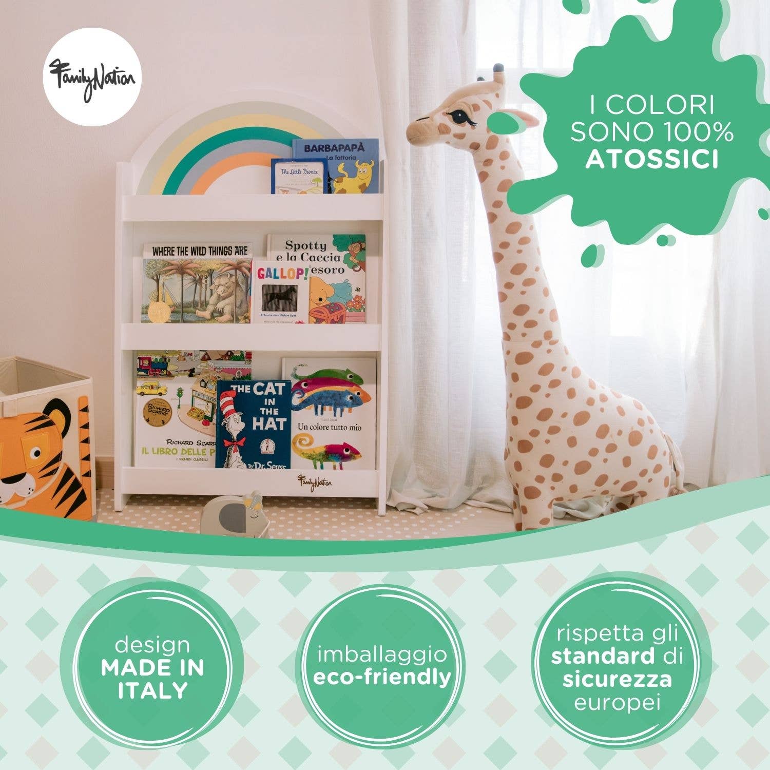 Family Nation - Wholesale Bookcase - Montessori Rainbow Front-Facing Bookshelf 3