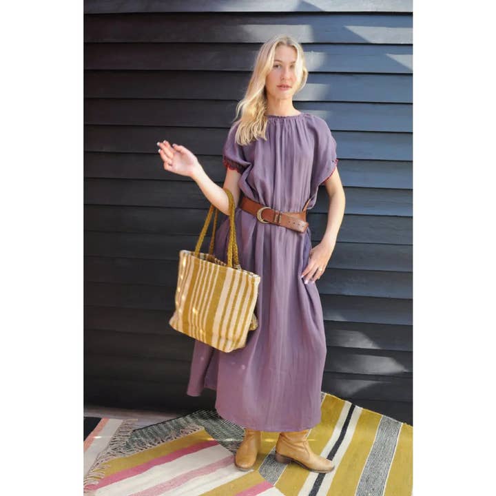 Long solid lavender Bohemian dress LOLA for wholesale by B A O B A B - Mode