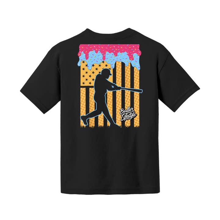 Baseball Drip American Flag Youth Tee for wholesale by Baller Lifestyle