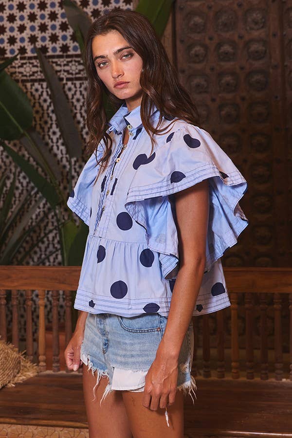 BUCKETLIST INC - Wholesale Blouse - Women's - IT2337 Ruffle Sleeves Pintuck Detail Polka Dot Print top10