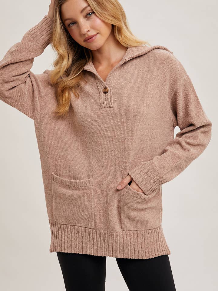 Bluivy - Wholesale Knit Sweater - Women's - ONE BUTTON FRONT FLAP COLLAR RIBBED KNIT SWEATER PULLOVER