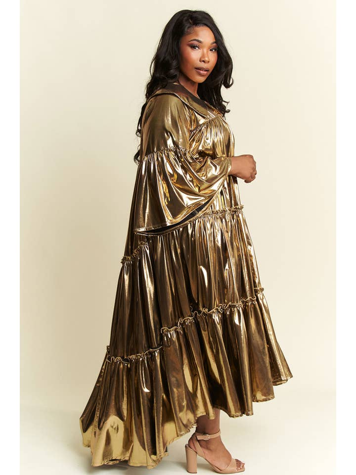 Namatt Design - Vente Robe – femme - Robe évasée plissée métallisée à plusieurs niveaux à manches évasées17