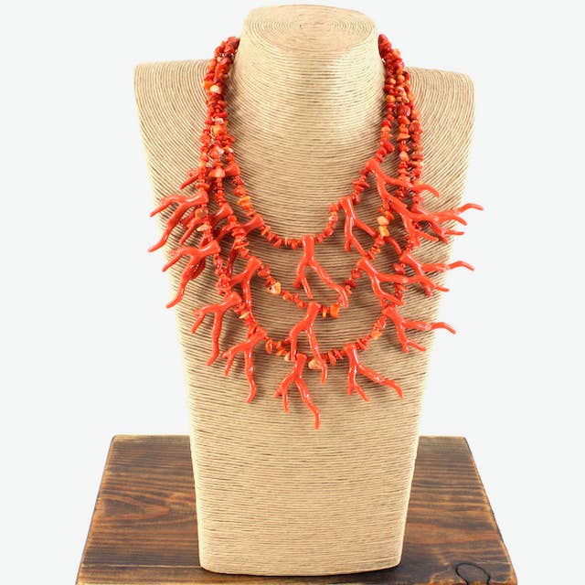 Pretty Persuasions - Wholesale Bib Necklace - N25005 Layered Polyresin Coral Branch Statement Necklace