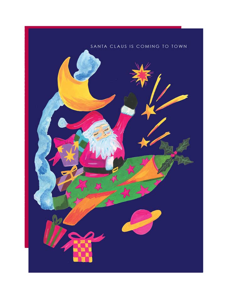 Santa in Space Christmas Greetings Card for wholesale by Hutch Cassidy