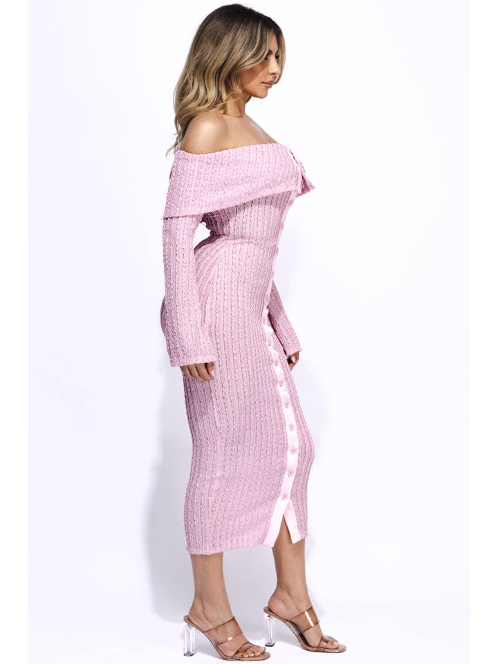 K Too - Wholesale Dress – Women's - Ruffled fabric off shoulder midi dress3