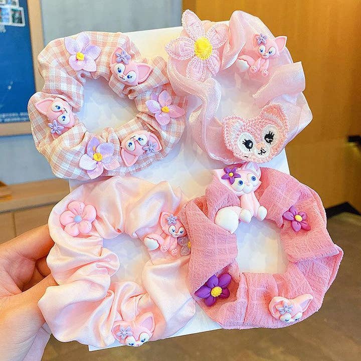 KiddieKickz - Wholesale Hair Tie - Kids - Children's Cartoon Hair Tie Girl's Pink Fabric Hair Rope3