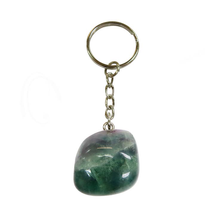 Oceanic Linkways Inc - Wholesale Spiritual Stone/Crystal - (PC)KEYCHAIN - TUMBLED STONE FLUORITE 3-3.5"L0