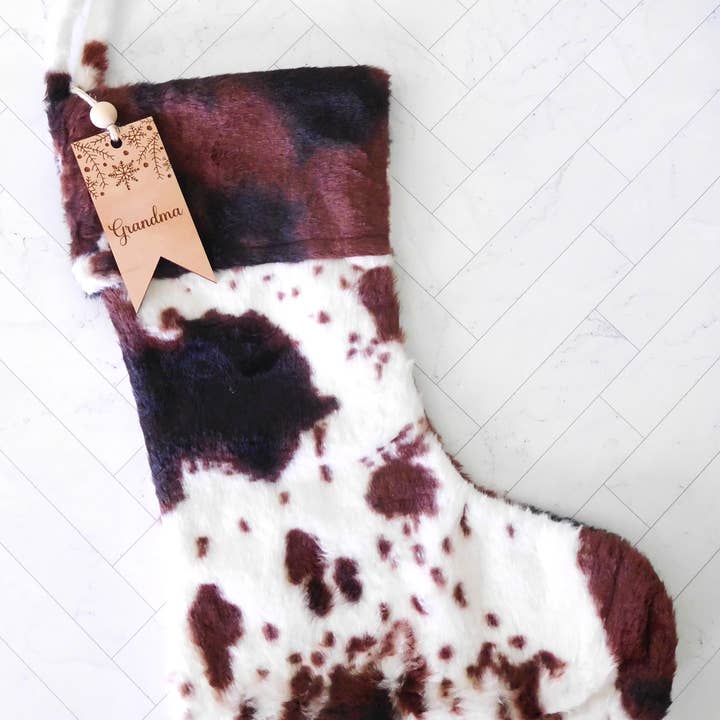 SHY Designs, LLC - Wholesale Holiday Stocking - Cow Print Christmas Stocking