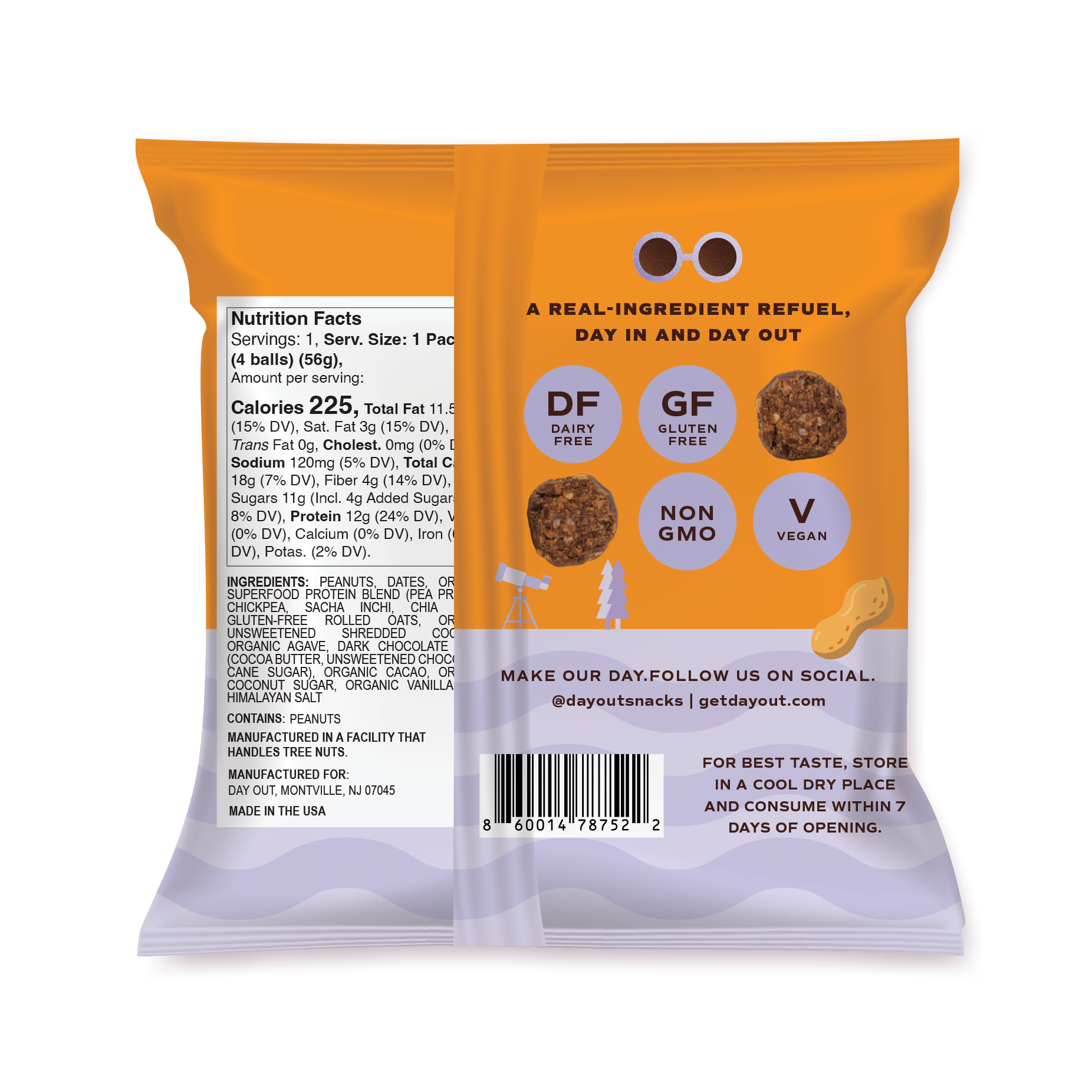 Day Out Snacks (previously Protein Power Ball) - Vente Barres de céréales - Boules protéinées au beurre de cacahuète 2 oz - Prêt à emporter, pack de 401