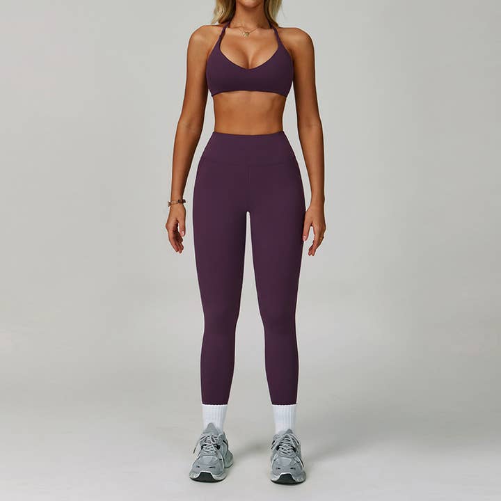 cross back Sports Bra + High-waisted leggings 2-Piece Set for wholesale by WONDERXFANS