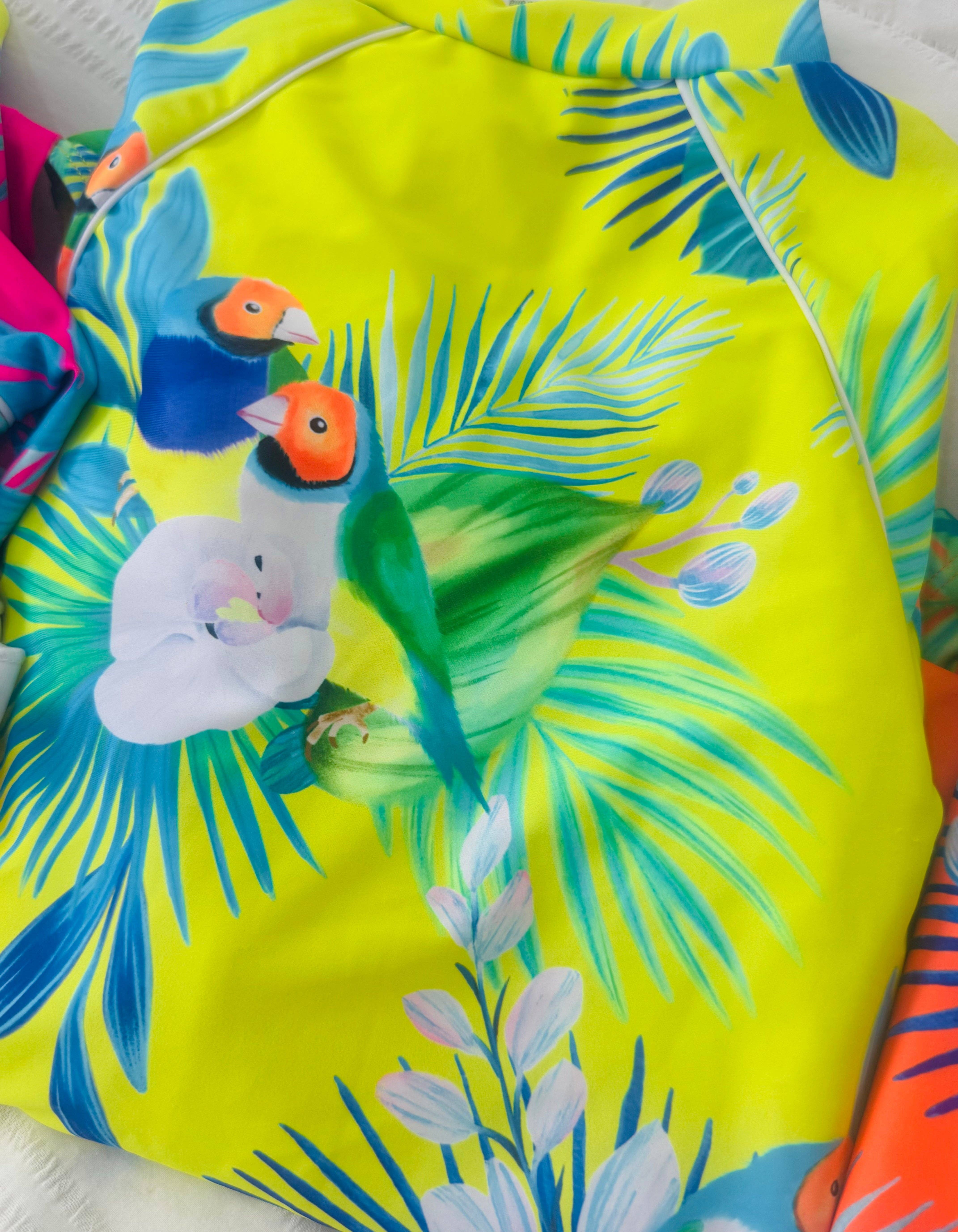 Tribe Tropical - Wholesale One Piece Swimsuit - Kids - Teenage / Tween Girl Long-Sleeve Swimsuit - Finch Fiesta | Neon YELLOW2