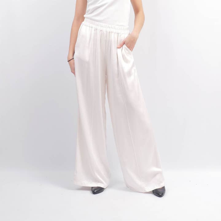 Wide pants in satin viscose KD6706VS for wholesale by Cecile Wang