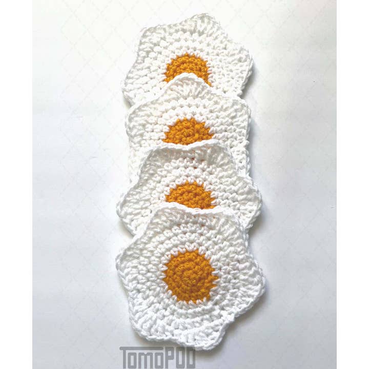 TOMOPOD LLC - Wholesale Coasters - Crochet Fried Egg Coaster Set of 4, Farmhouse Table Decor2