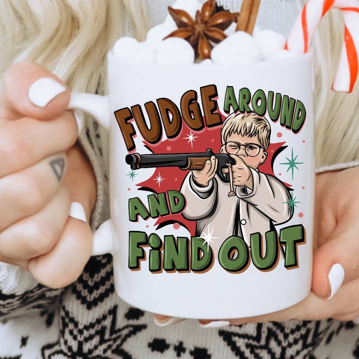 Fudge Around and Find Out Christmas Mug for wholesale by Ace the Pitmatian Co
