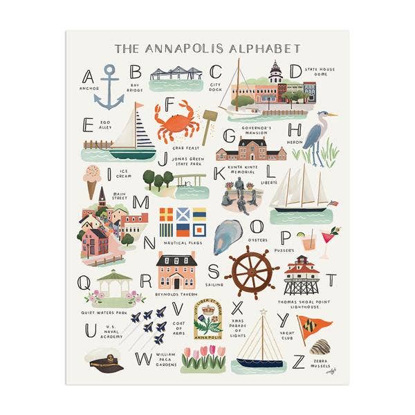 Annapolis Alphabet Art Print for wholesale by Anchor Point Paper Co.