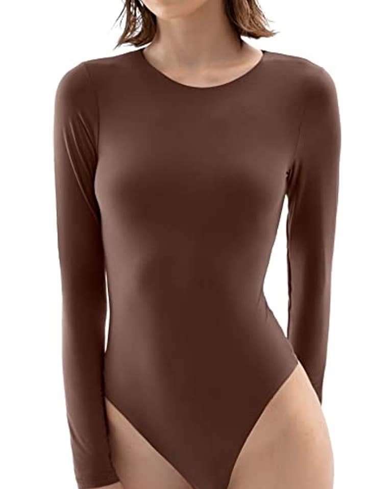 Body a maniche lunghe in tessuto Second-skin Feel - Cocoa per la vendita all'ingrosso da parte di LaSculpte