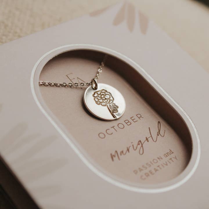 October Marigold Birth Flower Necklace for wholesale by Ever Aster
