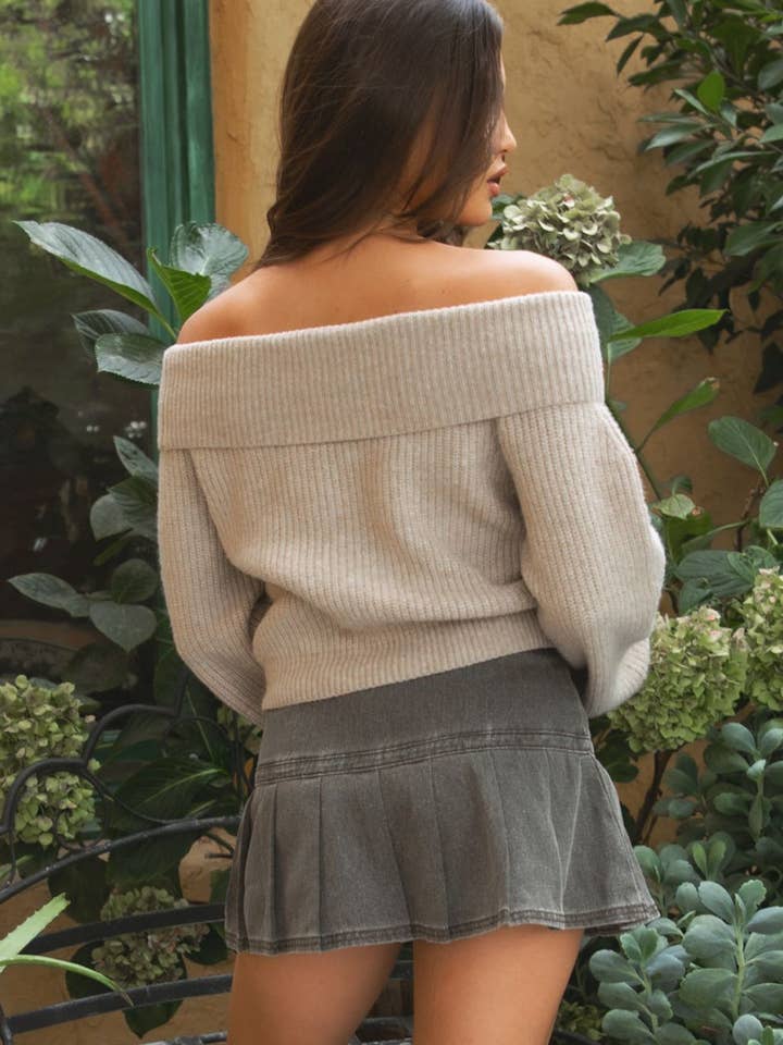 TICTOC - Wholesale Knit Sweater - Women's - HAZE Wool Blend Knit Off The Shoulder Sweater2