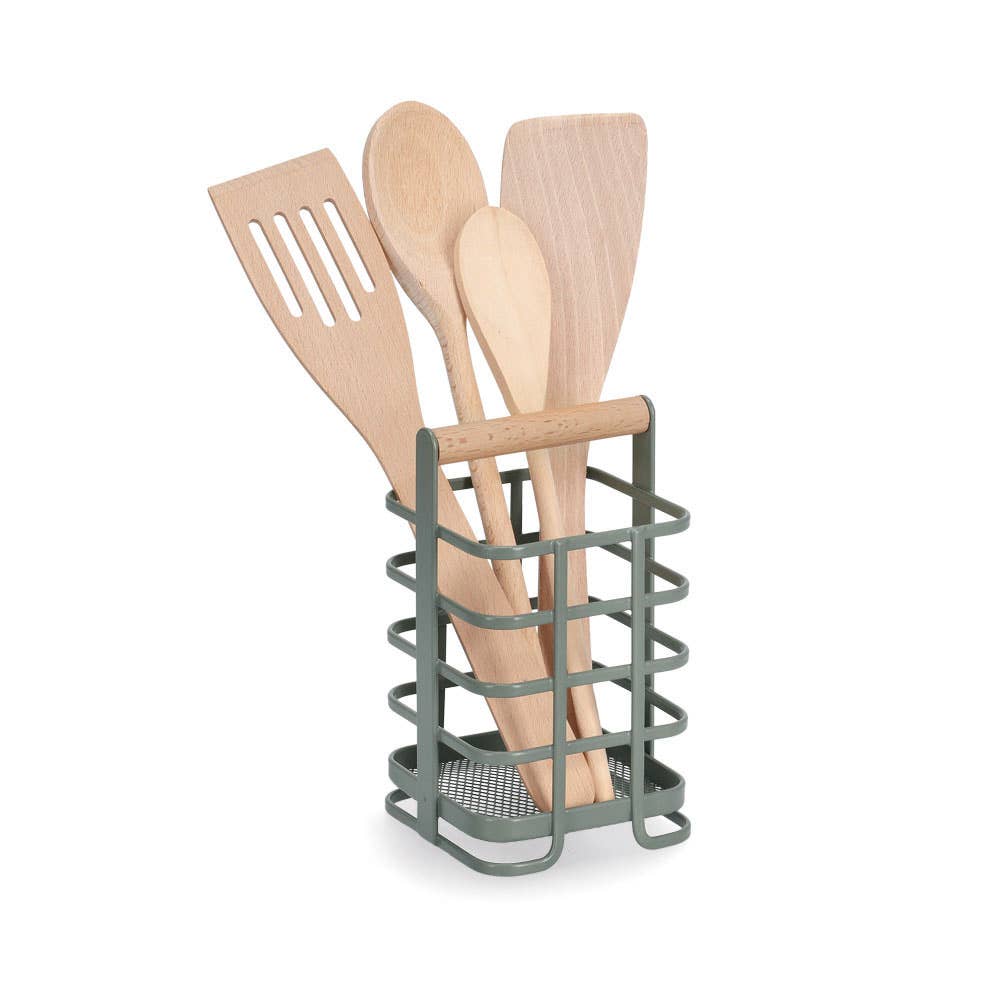 Utensil holder, metal/beech, sage for wholesale on Faire1