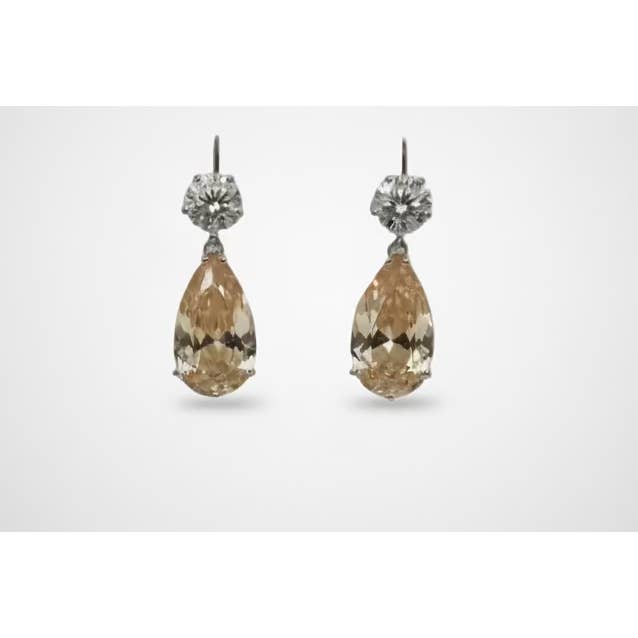brilliant earring round clear stone with pear shape drop zirconite ATE302338 for wholesale by Diamond Veneer Travel Jewelry