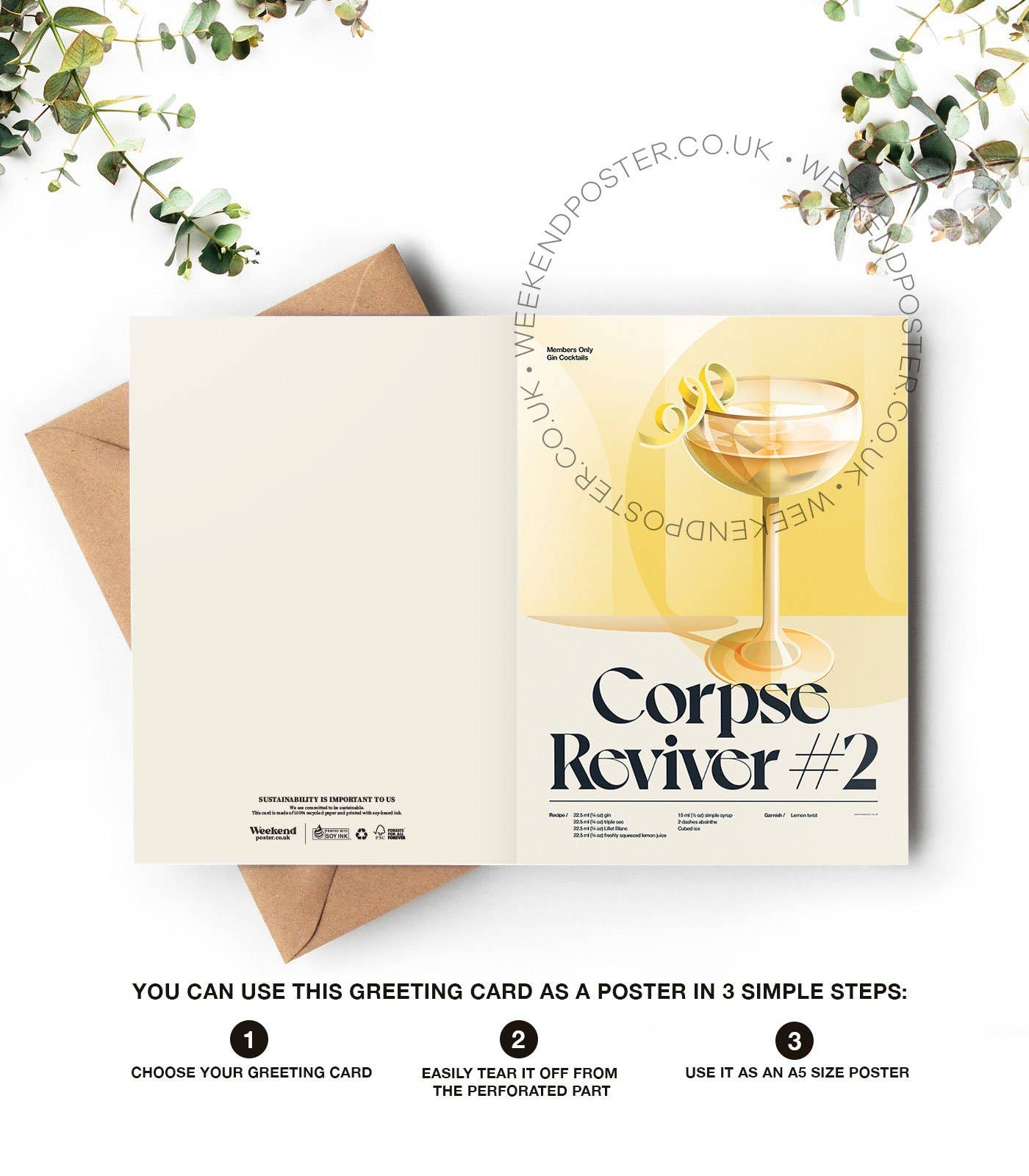 Weekend Concept - Wholesale Everyday Greeting Card - Mid-century retro Corpse Reviver #2 Cocktail greeting card3