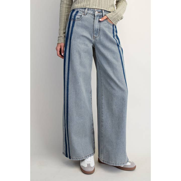 WASHED MID-RISE STRIPE JEANS for wholesale by COTIERRA