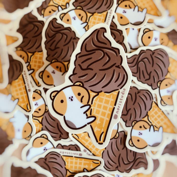 Noristudio - Wholesale Sticker - Bubu and Guinea Pig with Chocolate Soft Serve Ice Cream