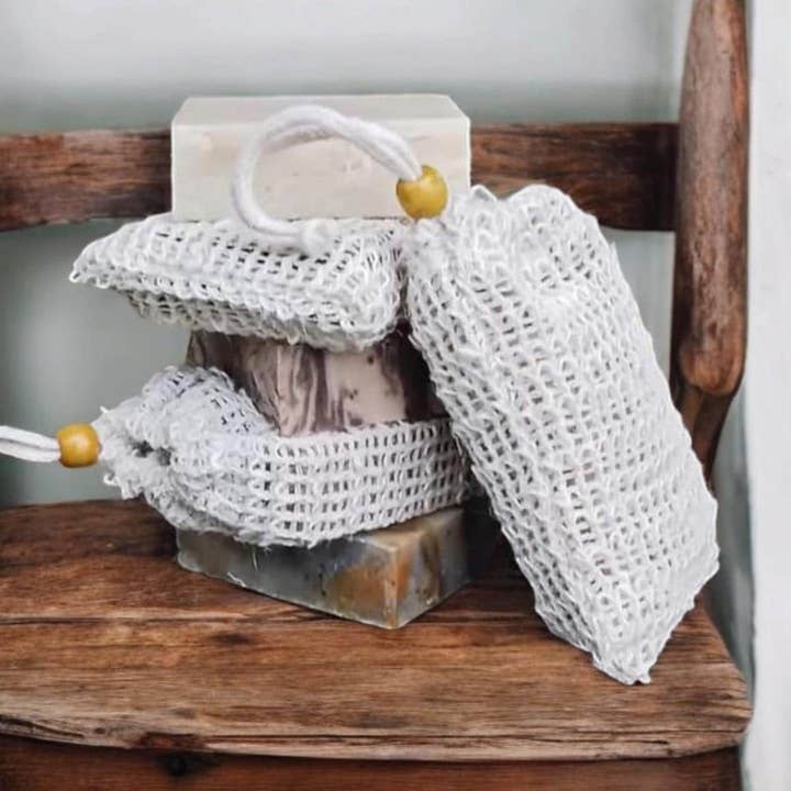 Sisal Mesh Soap Saver Pouch med dragsko för bad för wholesale av C and T Soap Co