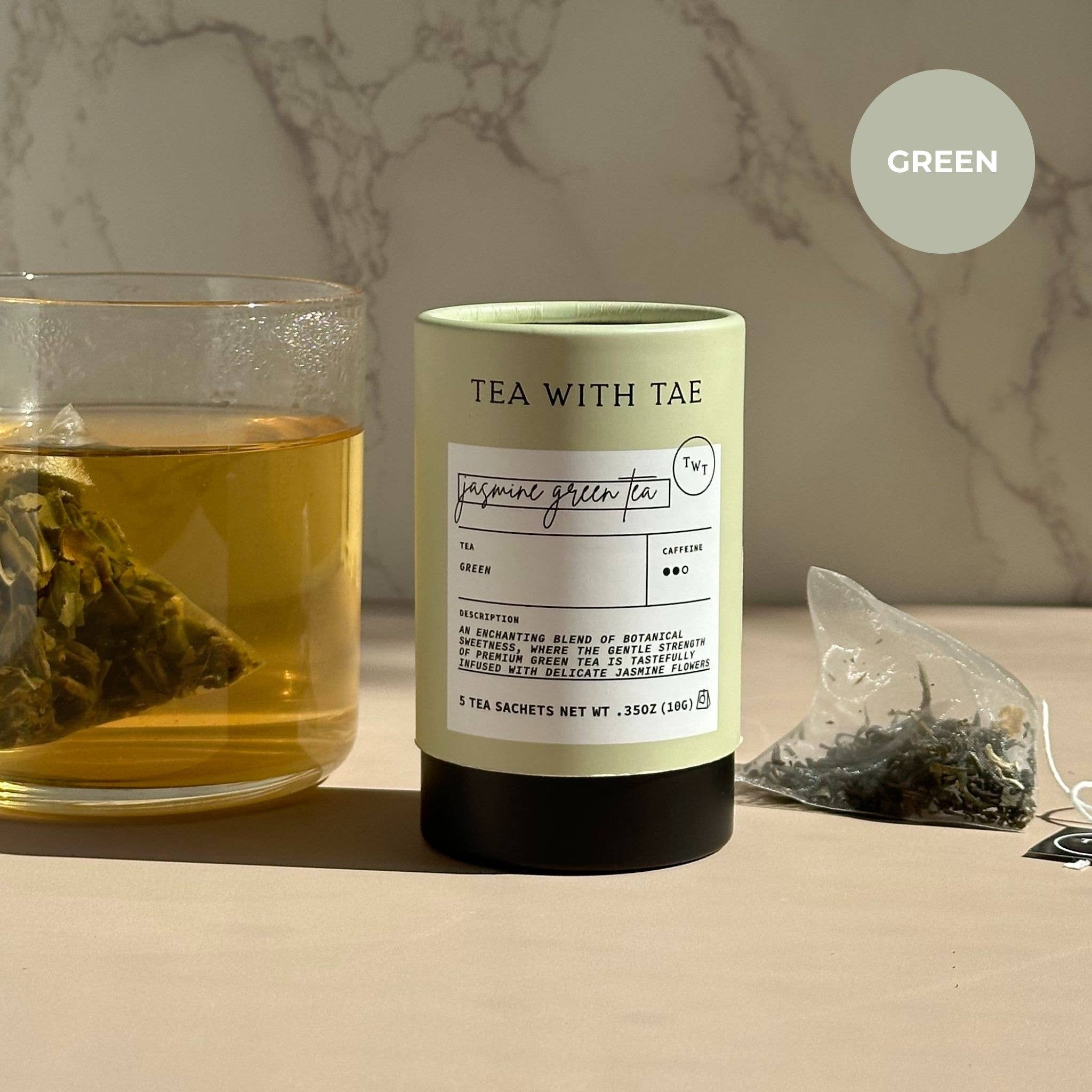 Tea with Tae - Venta al por mayor Bolsitas de té - Minitubo de té verde jazmín de regalo (5 bolsitas de té)1