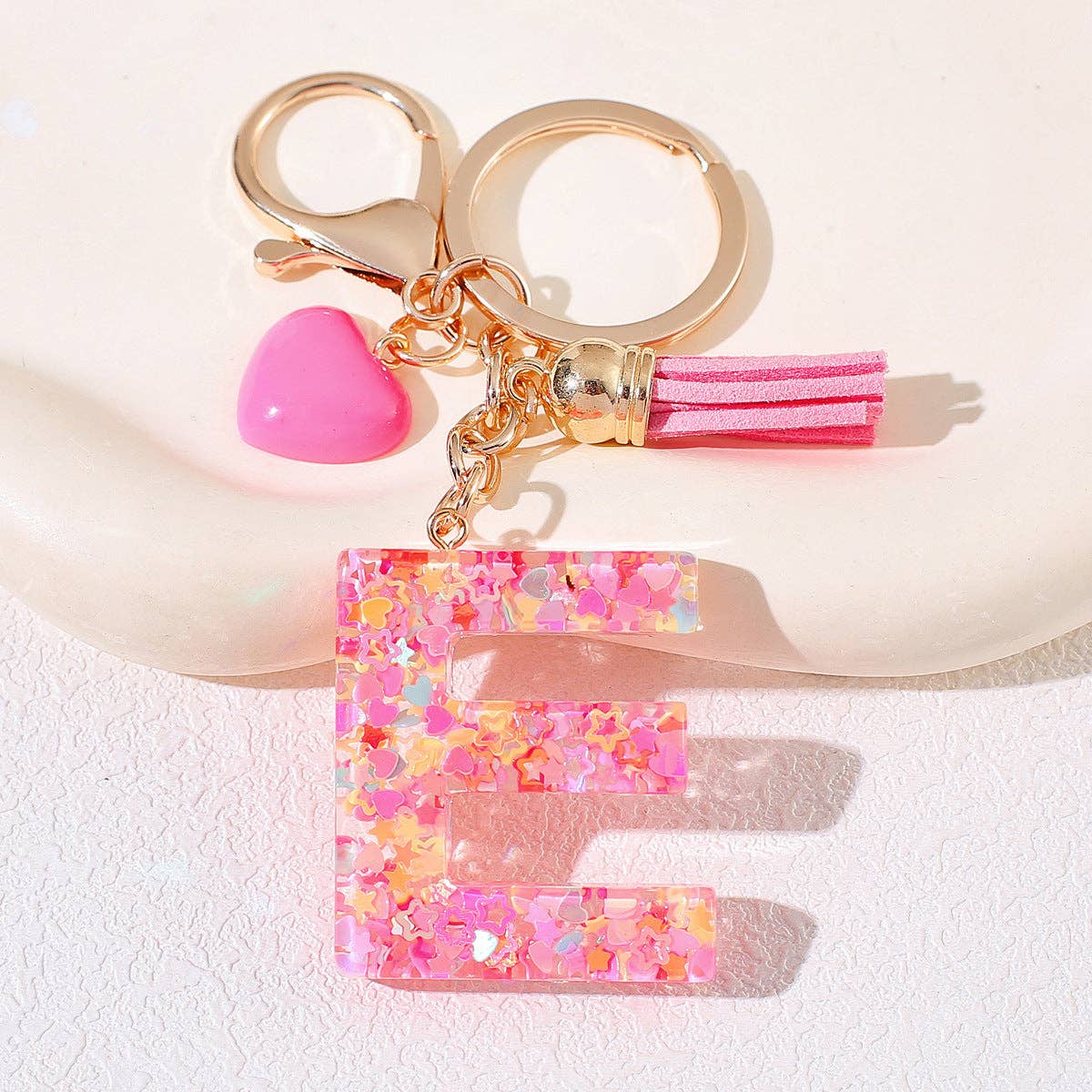 Mio Queena - Wholesale Keychain - Women's - Pink Sequin Star Resin Initials Charm Keychain Bag Ornaments4