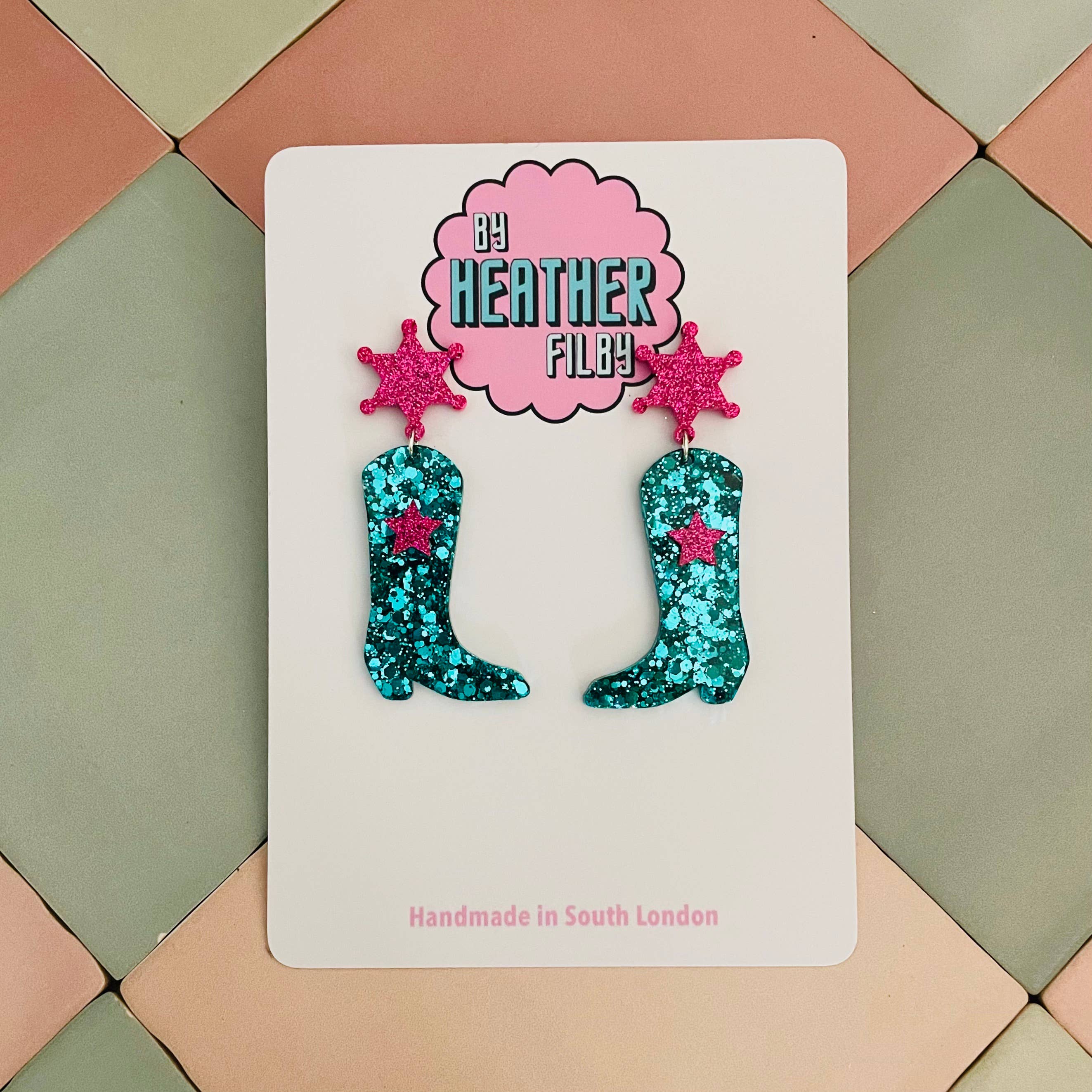 By Heather Filby - Wholesale Dangle Earrings - Cowboy Boot Glitter Earrings (MORE COLOURS) - Best Seller21