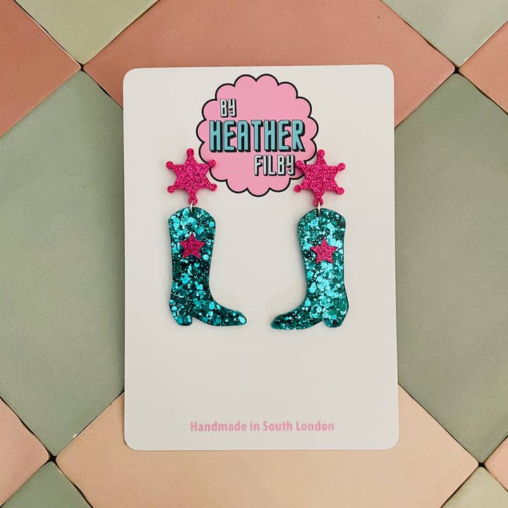 By Heather Filby - Wholesale Dangle Earrings - Cowboy Boot Glitter Earrings (MORE COLOURS) - Best Seller21