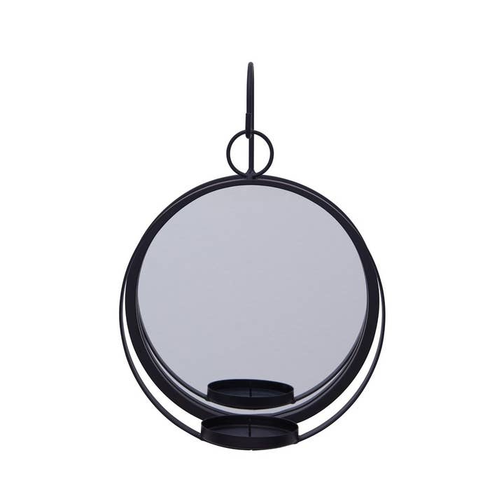 Danya B - Wholesale Sconce - Round Wrought Iron Pillar Candle Sconce with Mirror2