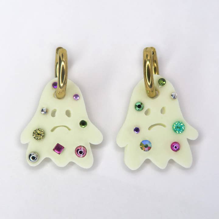 sad ghost hoop earrings - waterproof for wholesale by Chungawawa