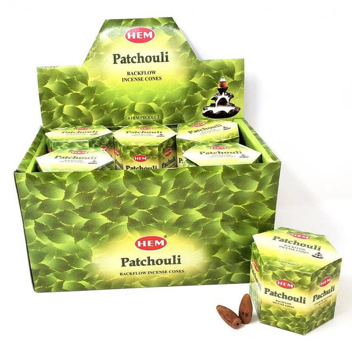Hem Backflow Cones- Patchouli (12 Pack/Box) - 40 Cones Each for wholesale by GREENROOTS USA LLC