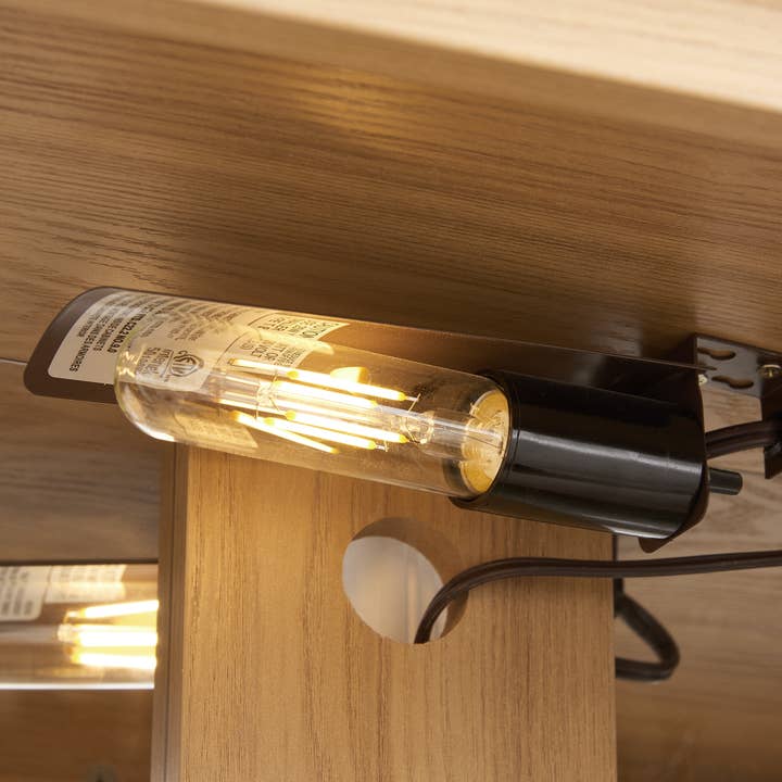 Orange County Decor - Wholesale Cabinet - 2 Doors Curio Cabinet With Tempered Glass Doors, Curio Cabinets With Mirrored Back Panel And Adjustable Shelves, Lighted Display Cabinet For Home, Office Light Bulb Included Oak Oak Mdf Glass13