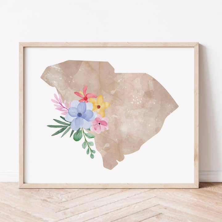 South Carolina Floral Silhouette Art Print for wholesale by Backstory Map Co.