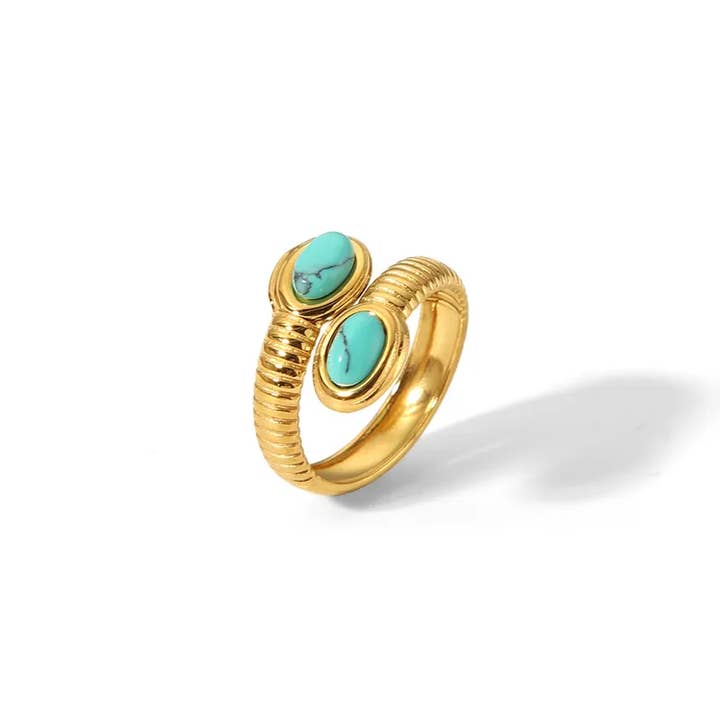 Sweet Cherry Sky - Wholesale Cocktail/Statement Ring - 18K Gold Plated Snake Ring with Stone Inlay Jewelry5