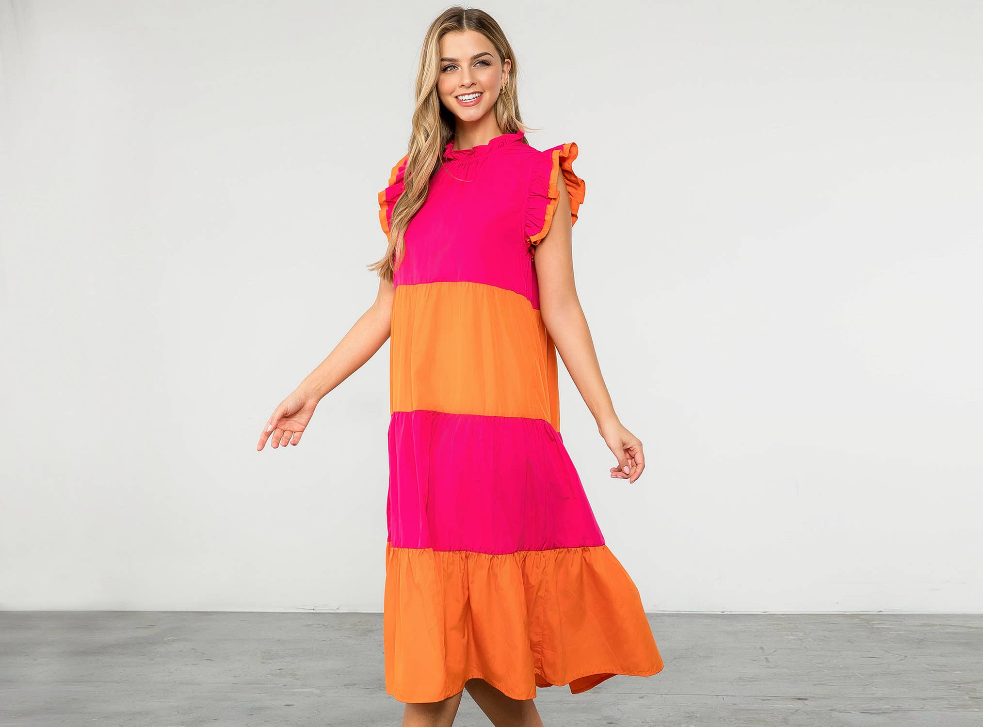 MAGENTA Färgblockerad Midiklänning i Poplin för wholesale på Faire2