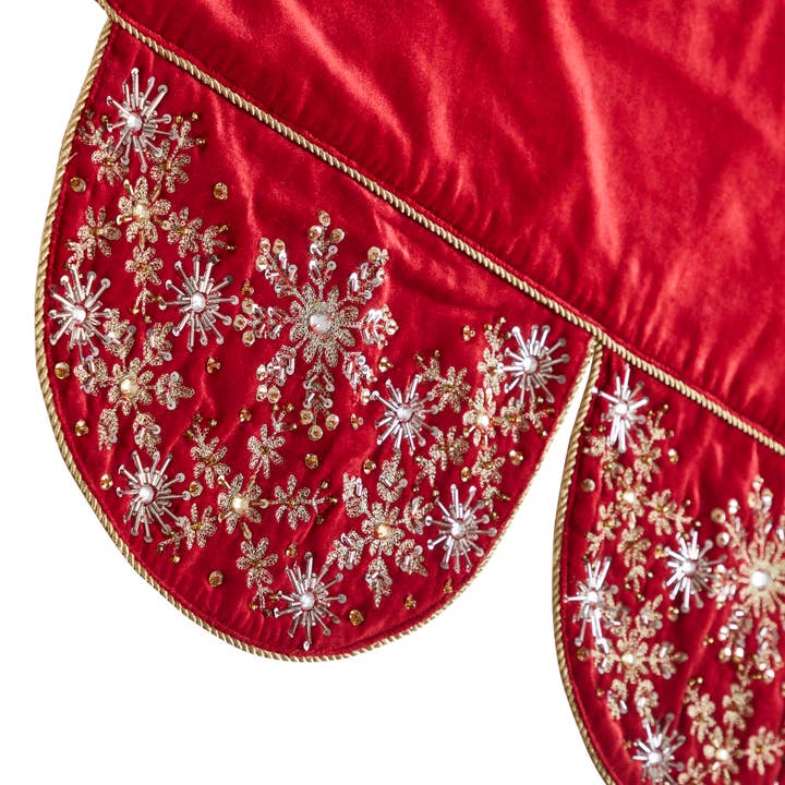 Arcadia Home - Wholesale Mantle Scarf - Red Velvet Christmas Mantle Scarf, Hand Beading, Embroidery10