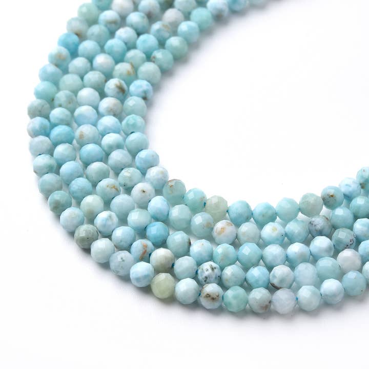 Beads Creation - Wholesale Beads - Sky Blue Larimar Faceted Round Gemstone Beads PRP1136