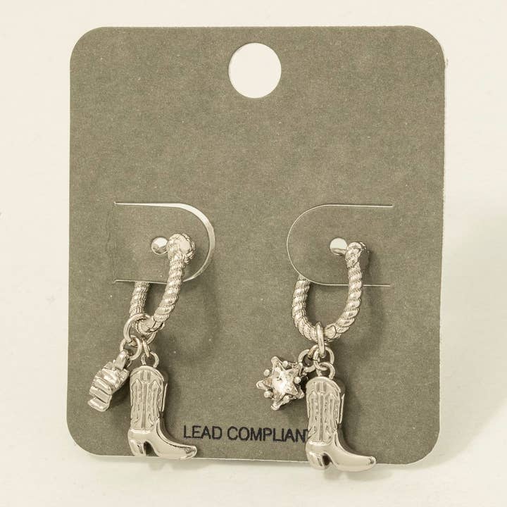 Fame Accessories - Wholesale Hoop Earrings - Western Cowboy Boot Charm Hoop Earrings4